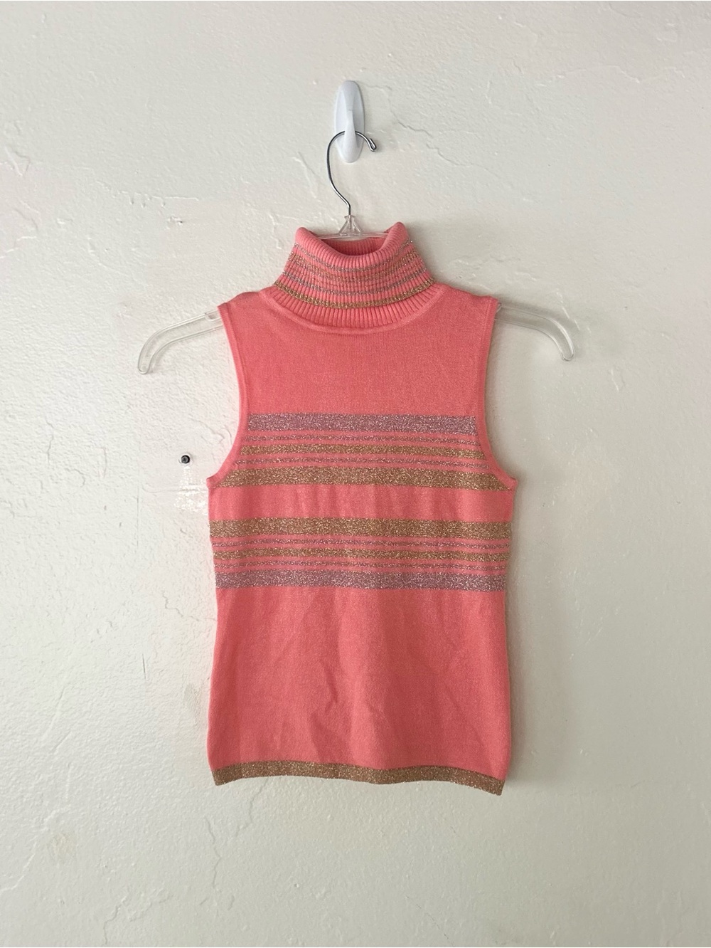 Vintage Y2K Sleeveless Metallic Stripe Turtleneck Small